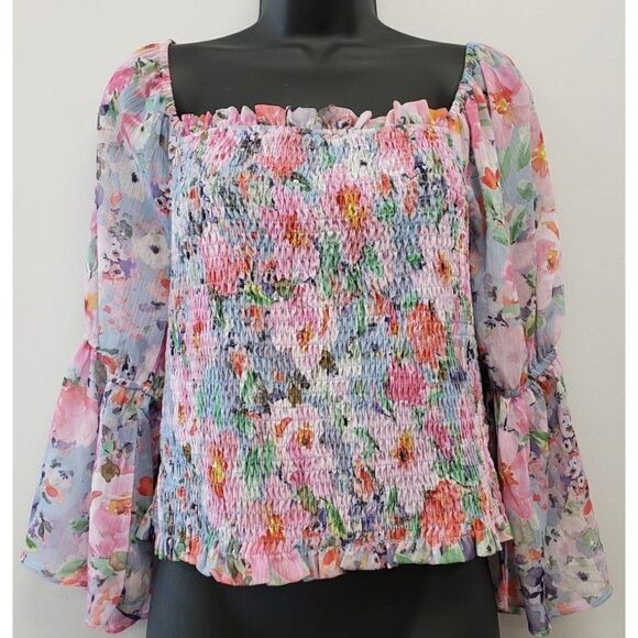 Lost & Wander Off The Shoulder Blouse Top Women's MEDIUM Blue Green Purple NEW - Picture 10 of 11